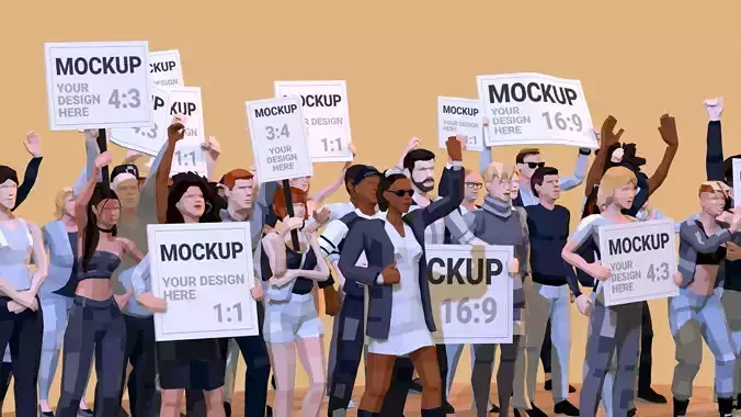 People Protesting Low-Poly Style Low-poly 3D model