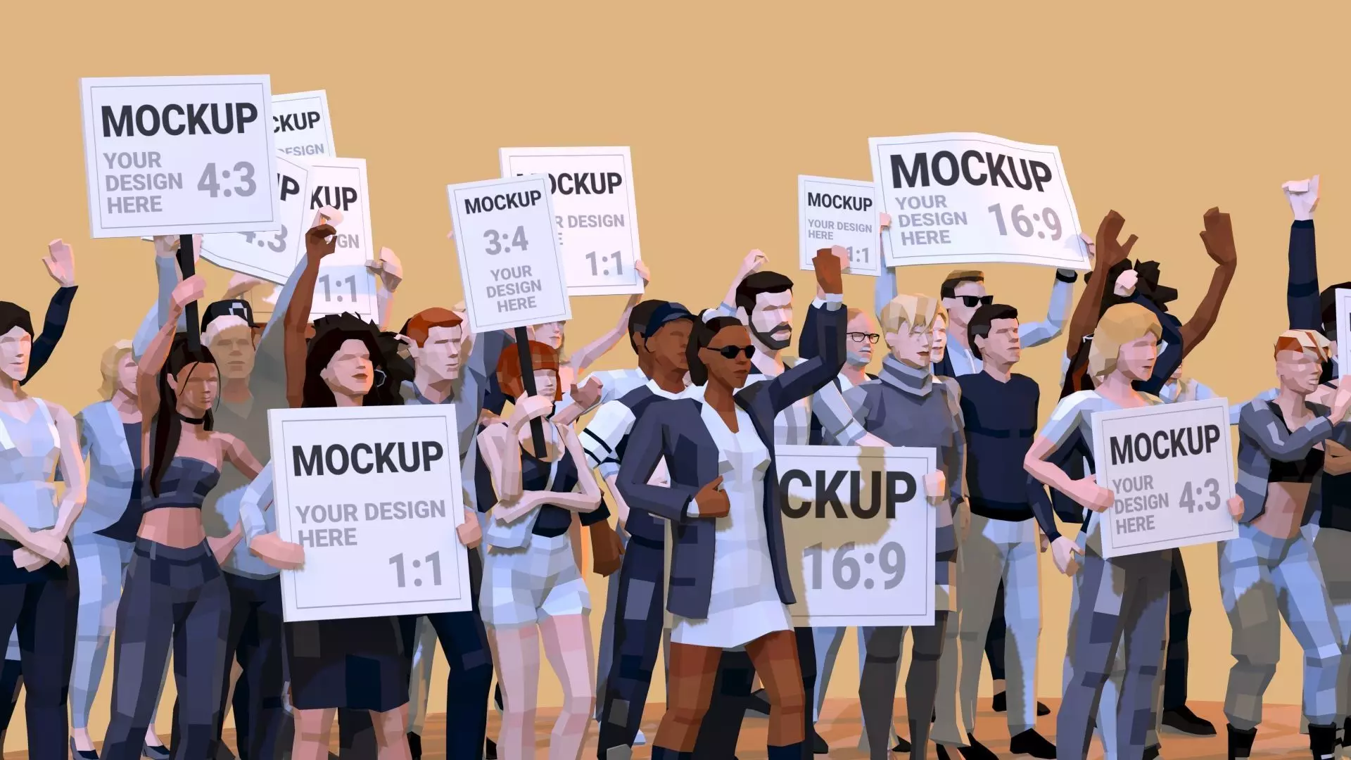 People Protesting Low-Poly Style Low-poly 3D model_0