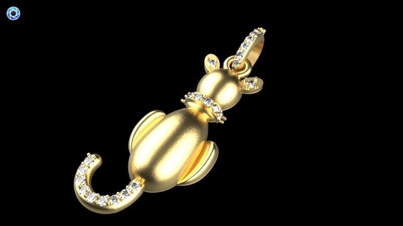 Vintage Diamond Cat Pendant Necklace Jewelry 3D print model_9