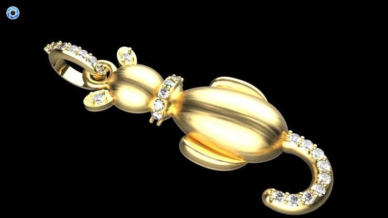 Vintage Diamond Cat Pendant Necklace Jewelry 3D print model_1