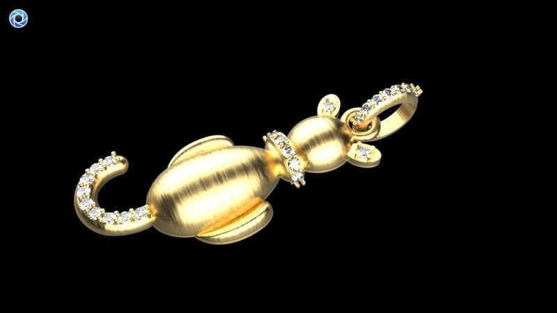 Vintage Diamond Cat Pendant Necklace Jewelry 3D print model_11