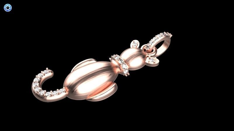 Vintage Diamond Cat Pendant Necklace Jewelry 3D print model_13