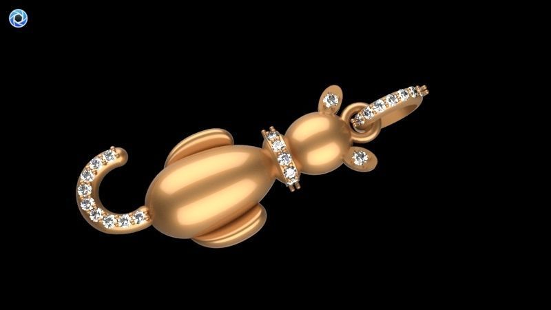 Vintage Diamond Cat Pendant Necklace Jewelry 3D print model_7