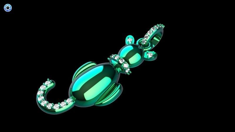 Vintage Diamond Cat Pendant Necklace Jewelry 3D print model_23