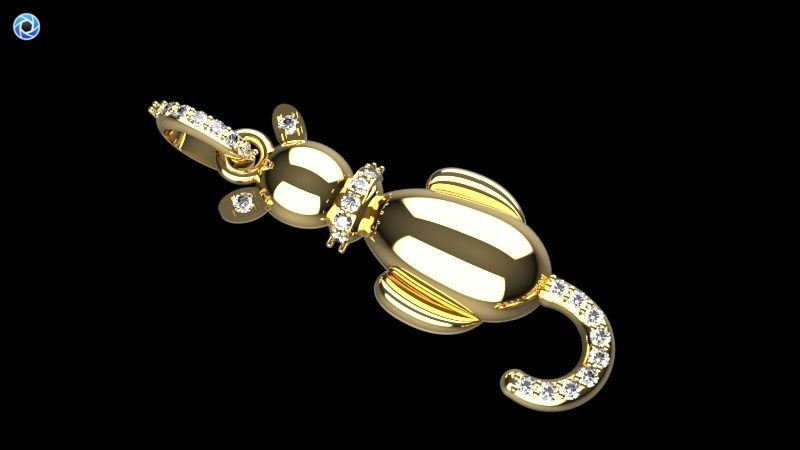 Vintage Diamond Cat Pendant Necklace Jewelry 3D print model_5