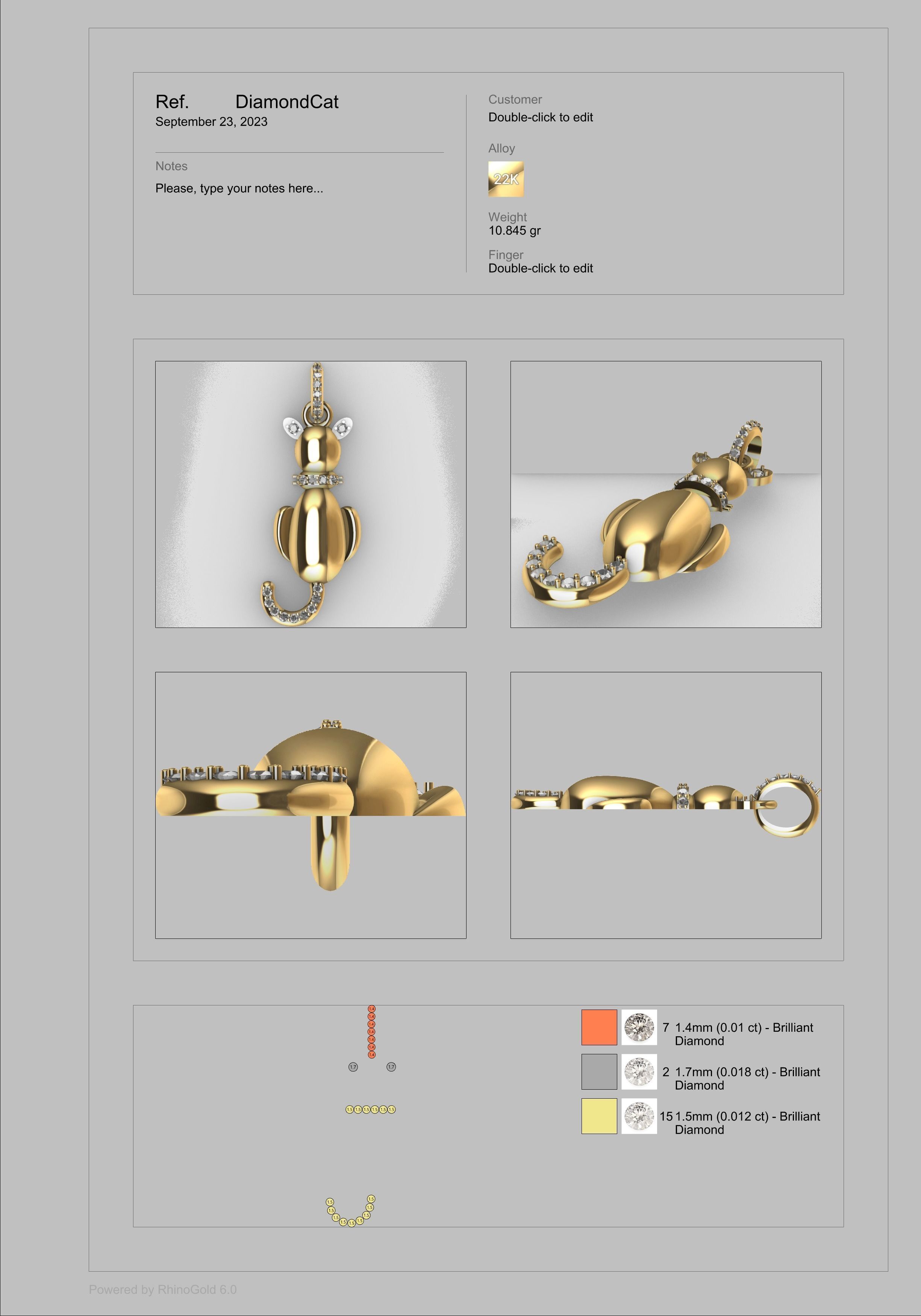 Vintage Diamond Cat Pendant Necklace Jewelry 3D print model_28