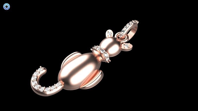 Vintage Diamond Cat Pendant Necklace Jewelry 3D print model_21