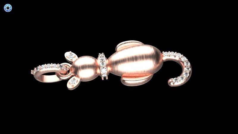 Vintage Diamond Cat Pendant Necklace Jewelry 3D print model_17