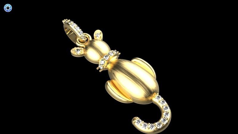 Vintage Diamond Cat Pendant Necklace Jewelry 3D print model_4