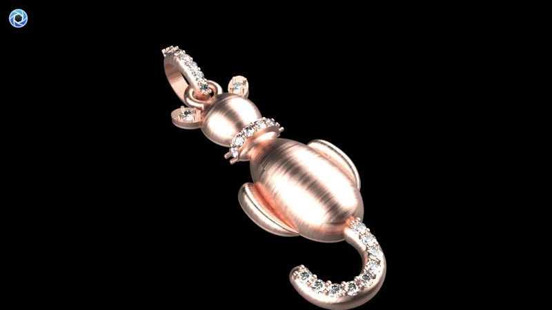 Vintage Diamond Cat Pendant Necklace Jewelry 3D print model_18
