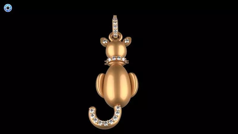 Vintage Diamond Cat Pendant Necklace Jewelry 3D print model_0