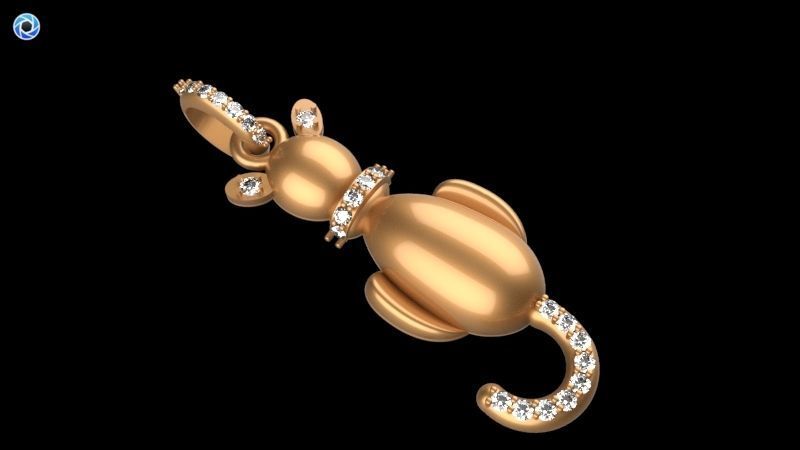 Vintage Diamond Cat Pendant Necklace Jewelry 3D print model_8