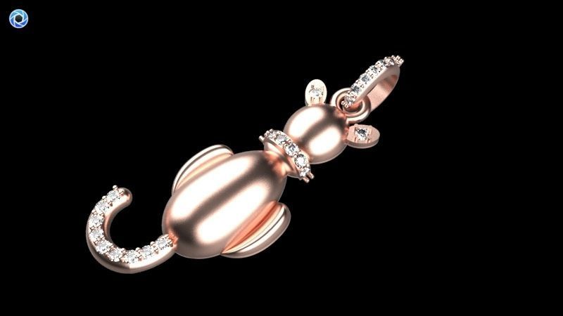 Vintage Diamond Cat Pendant Necklace Jewelry 3D print model_19