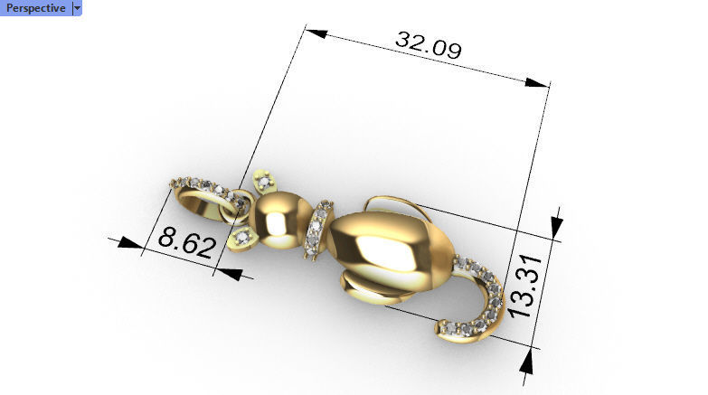 Vintage Diamond Cat Pendant Necklace Jewelry 3D print model_26