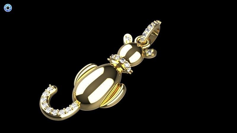 Vintage Diamond Cat Pendant Necklace Jewelry 3D print model_6