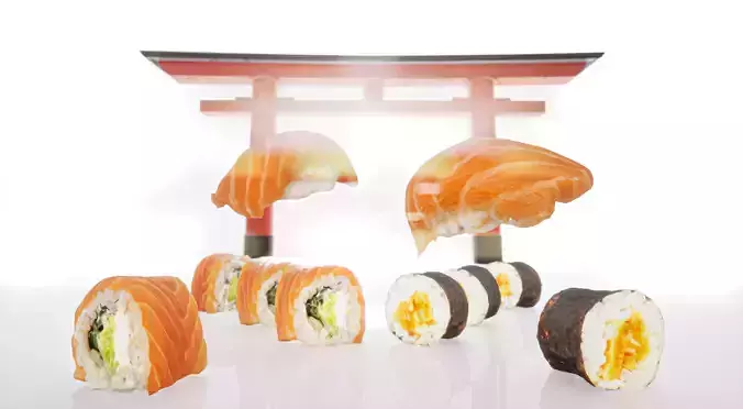 Salmon mix sushi realistic rolls