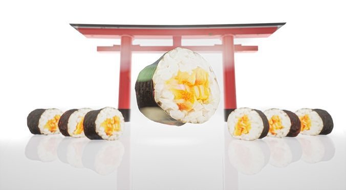 Salmon mix sushi realistic rolls Low-poly 3D model 4