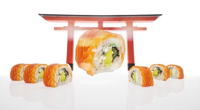 Salmon mix sushi realistic rolls Low-poly 3D model 3