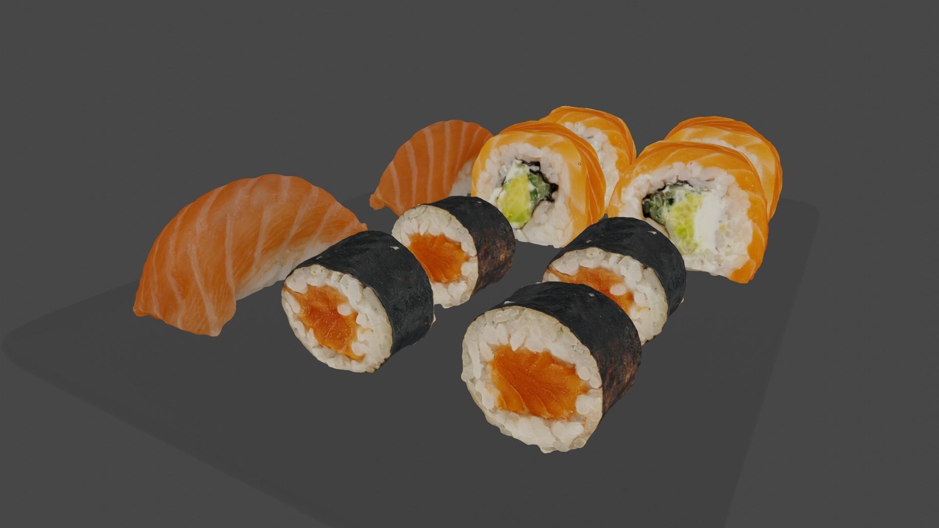 Salmon mix sushi realistic rolls Low-poly 3D model_4