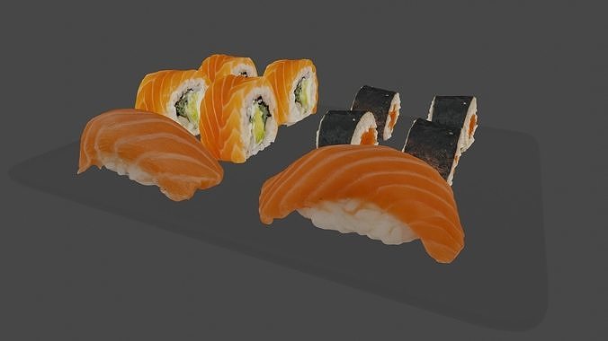 Salmon mix sushi realistic rolls Low-poly 3D model 6
