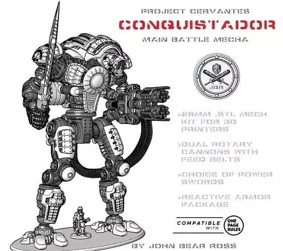 Project Cervantes-28mm Conquistador Main Battle Mecha 3D print model
