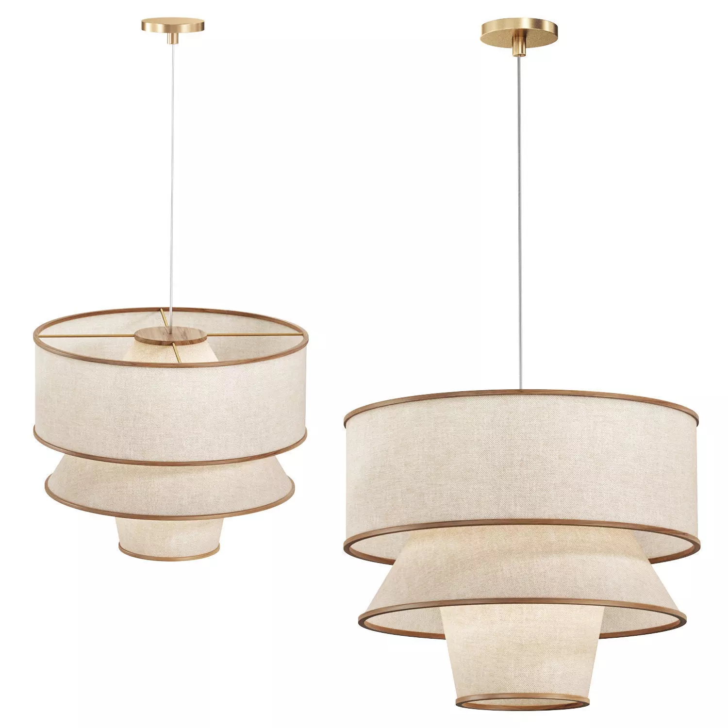 BRUNA WALNUT WOOD AND LINEN PENDANT LIGHT 3D model_0