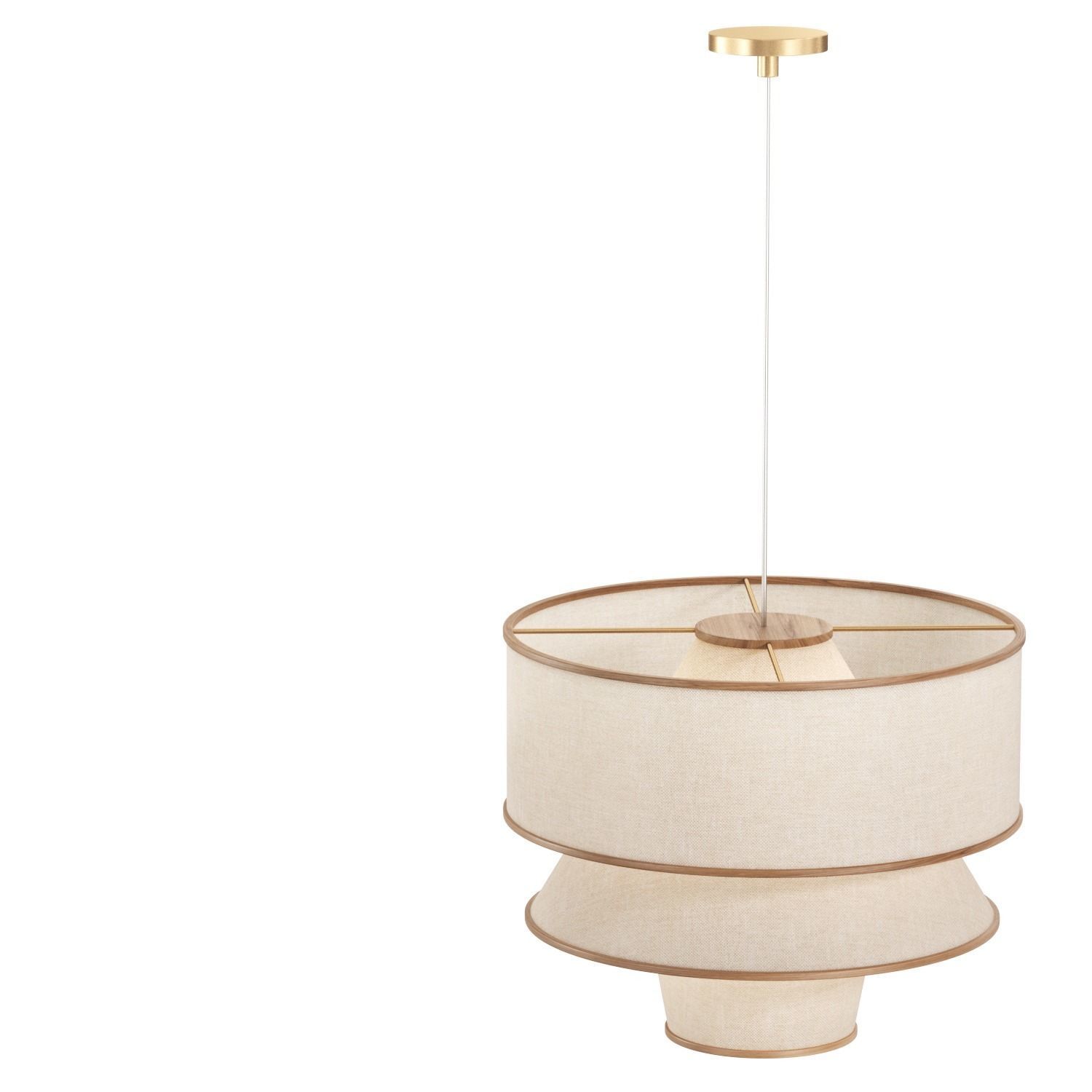 BRUNA WALNUT WOOD AND LINEN PENDANT LIGHT 3D model_4