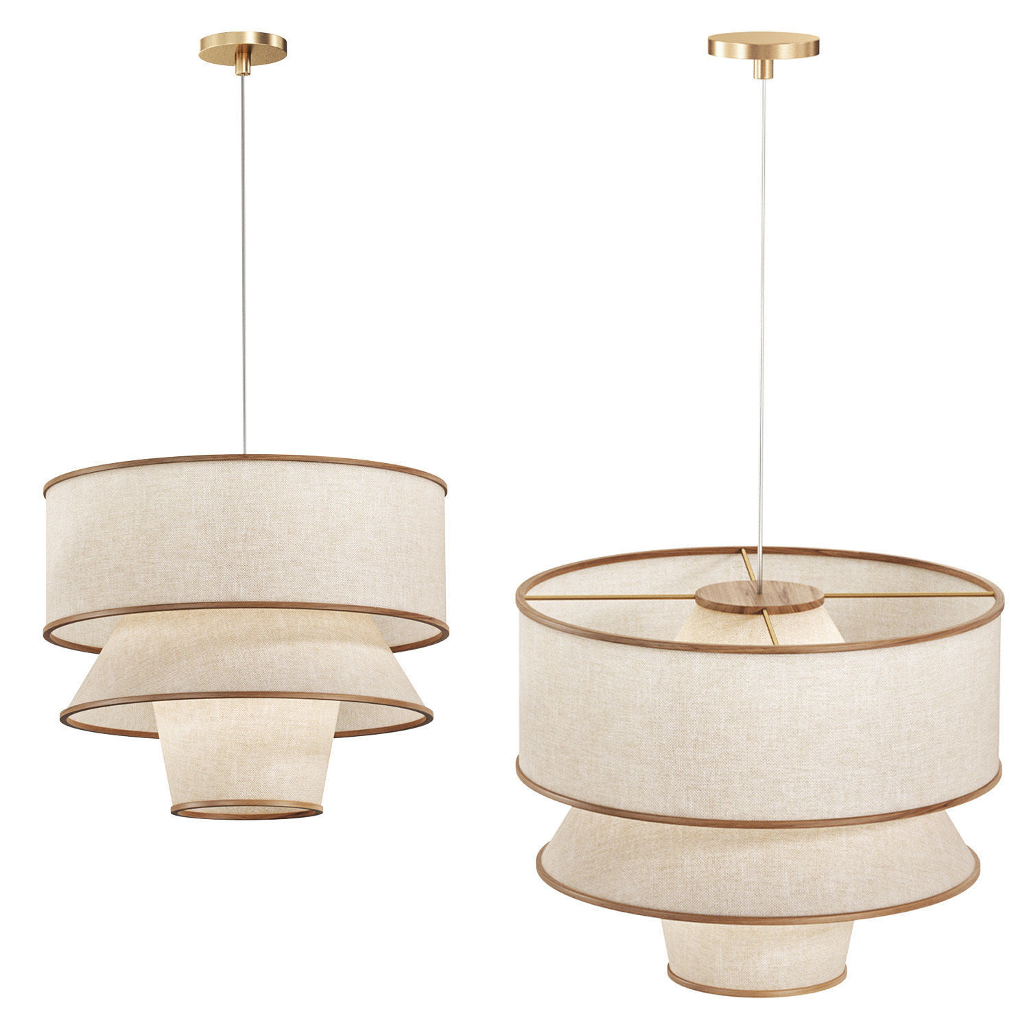BRUNA WALNUT WOOD AND LINEN PENDANT LIGHT 3D model_1