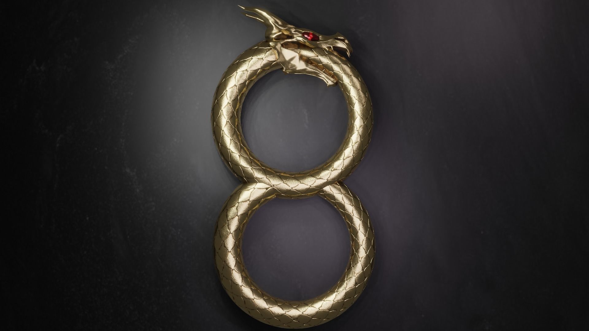 Dragon ring golden 3D model_7