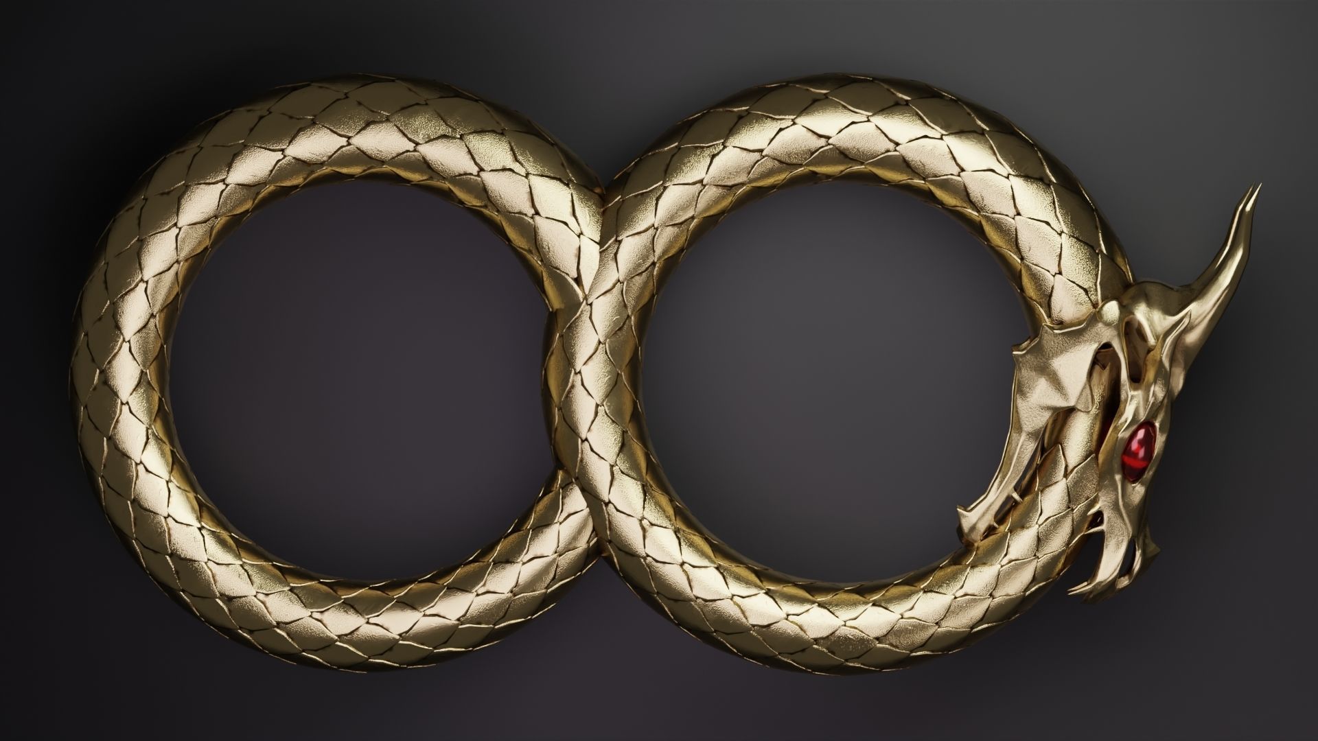 Dragon ring golden 3D model_2