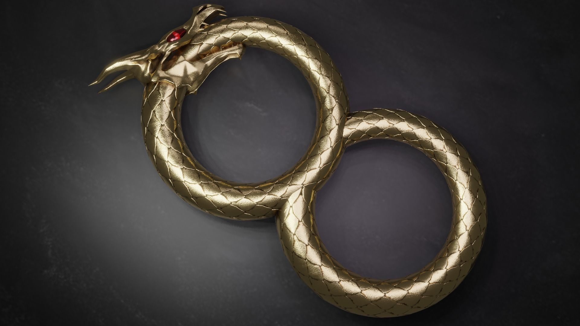 Dragon ring golden 3D model_4
