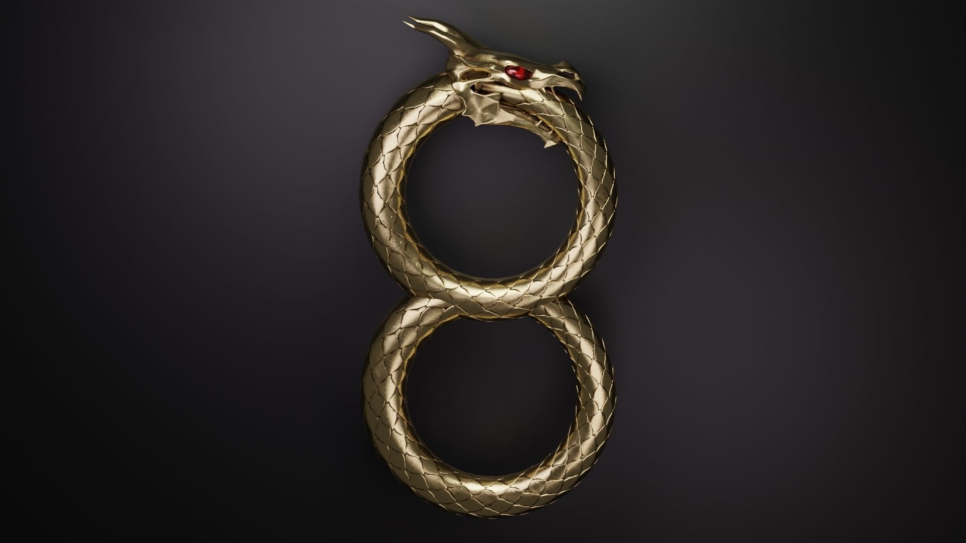Dragon ring golden 3D model_1