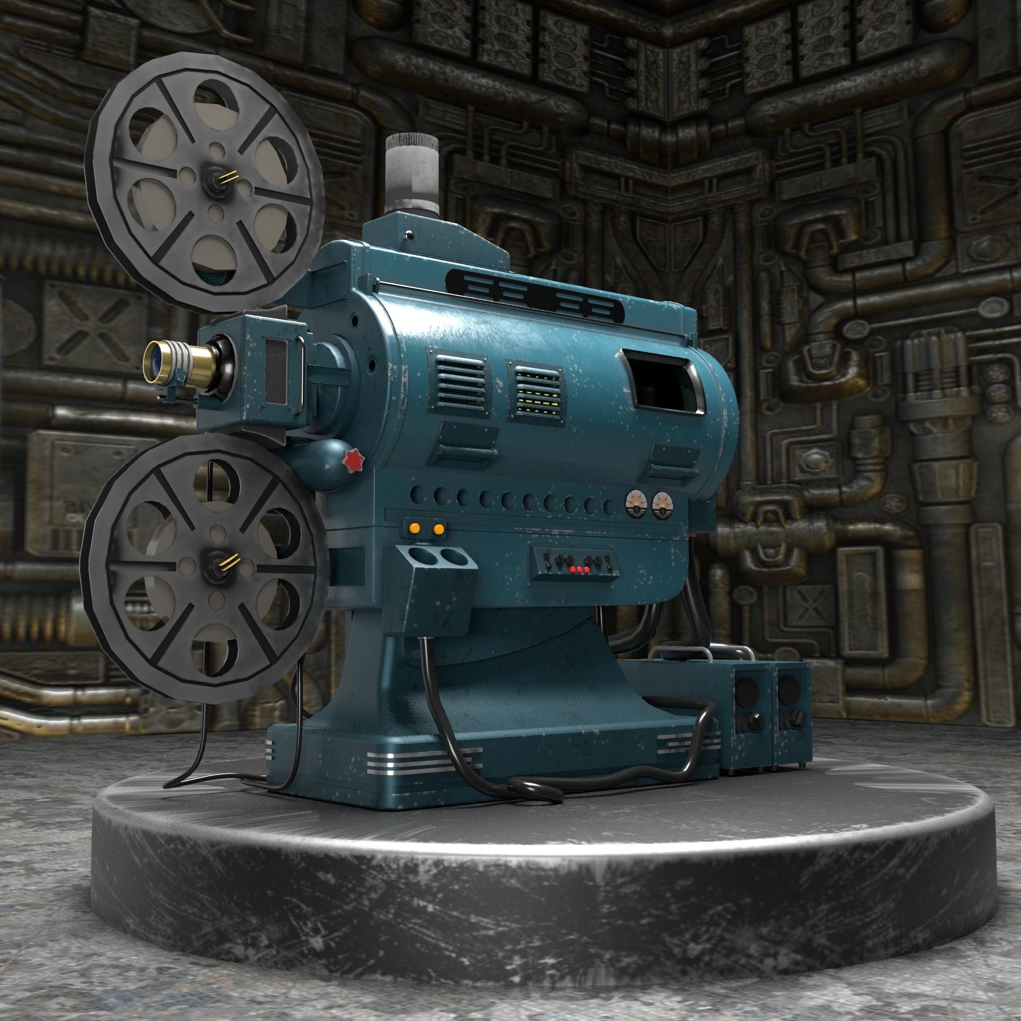 Old Film Reel Projector Gaming Asset Low-poly 3D model_6