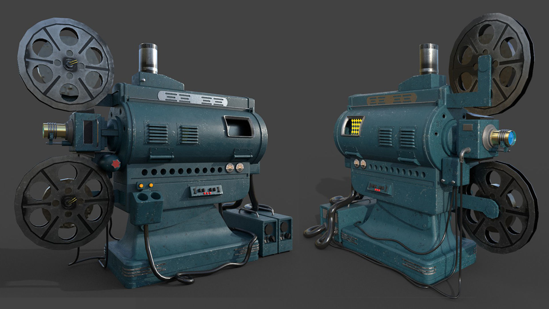 Old Film Reel Projector Gaming Asset Low-poly 3D model_5