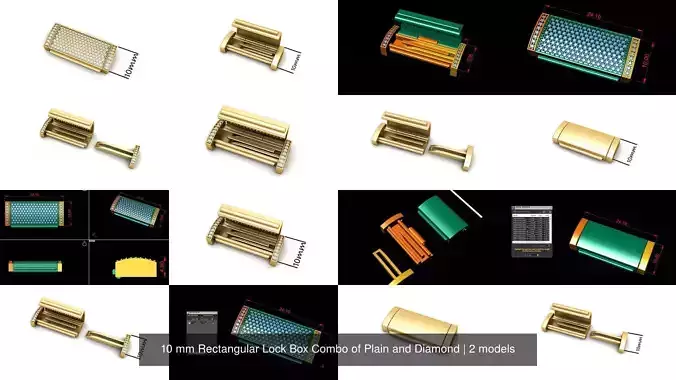 10 mm Rectangular Lock Box Combo of Plain and Diamond