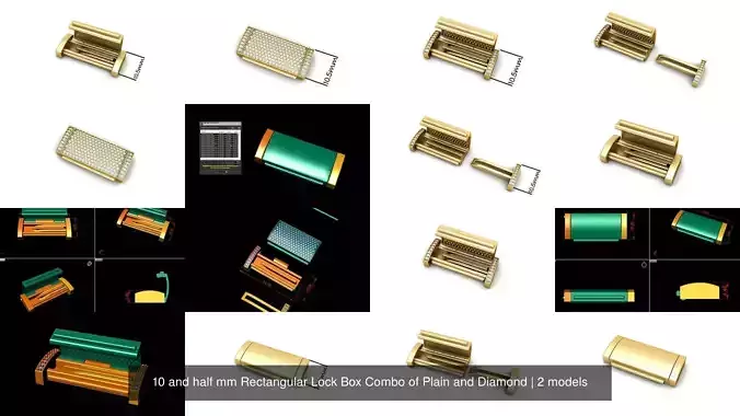 10 and half mm Rectangular Lock Box Combo of Plain and Diamond