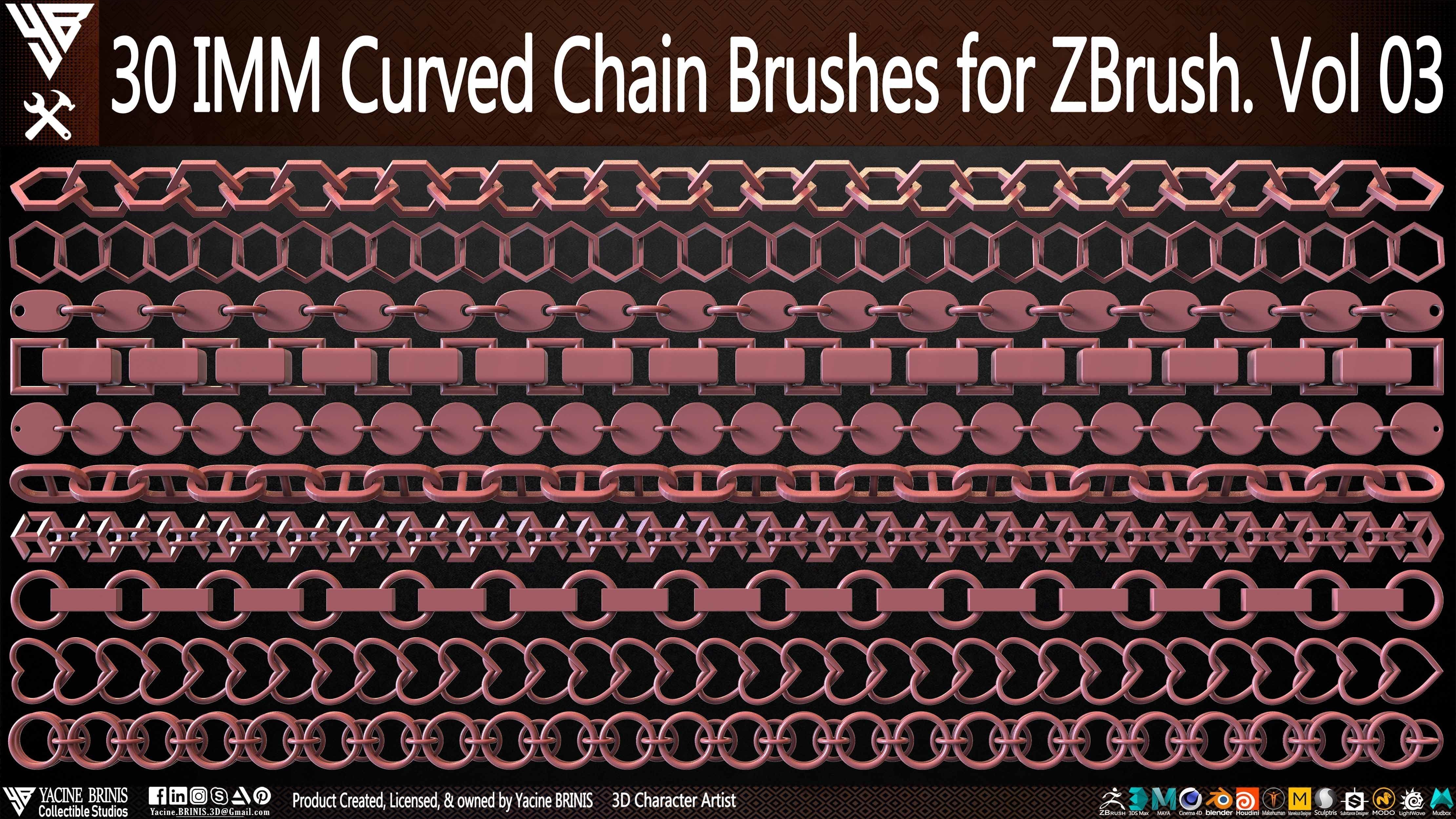 30 IMM Curved Chain Brushes for ZBrush Volume 03 Low-poly 3D model_34