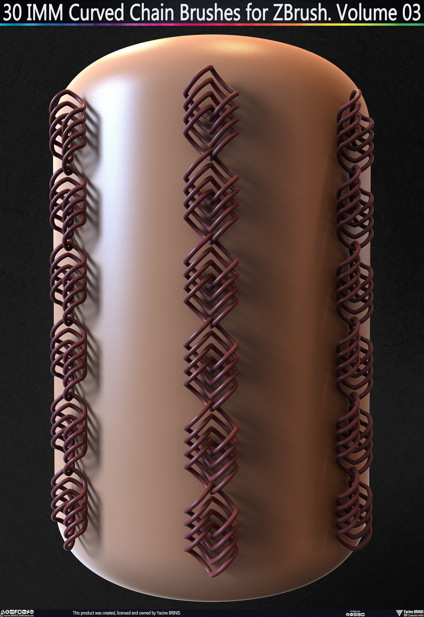 30 IMM Curved Chain Brushes for ZBrush Volume 03 Low-poly 3D model_31