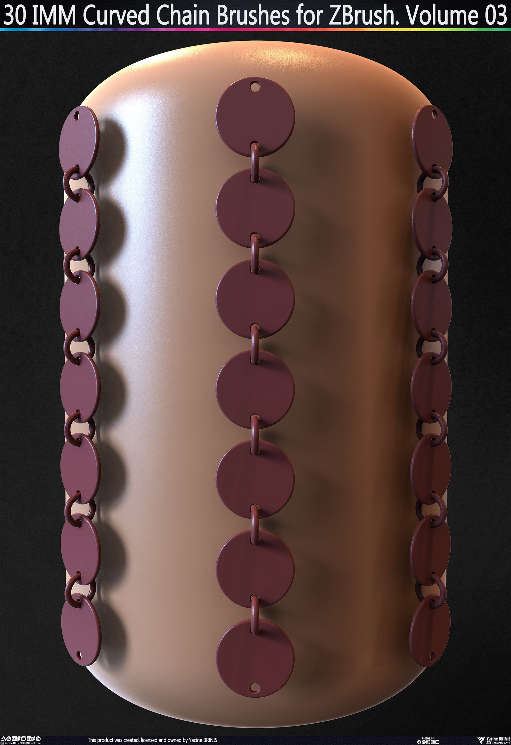 30 IMM Curved Chain Brushes for ZBrush Volume 03 Low-poly 3D model_12