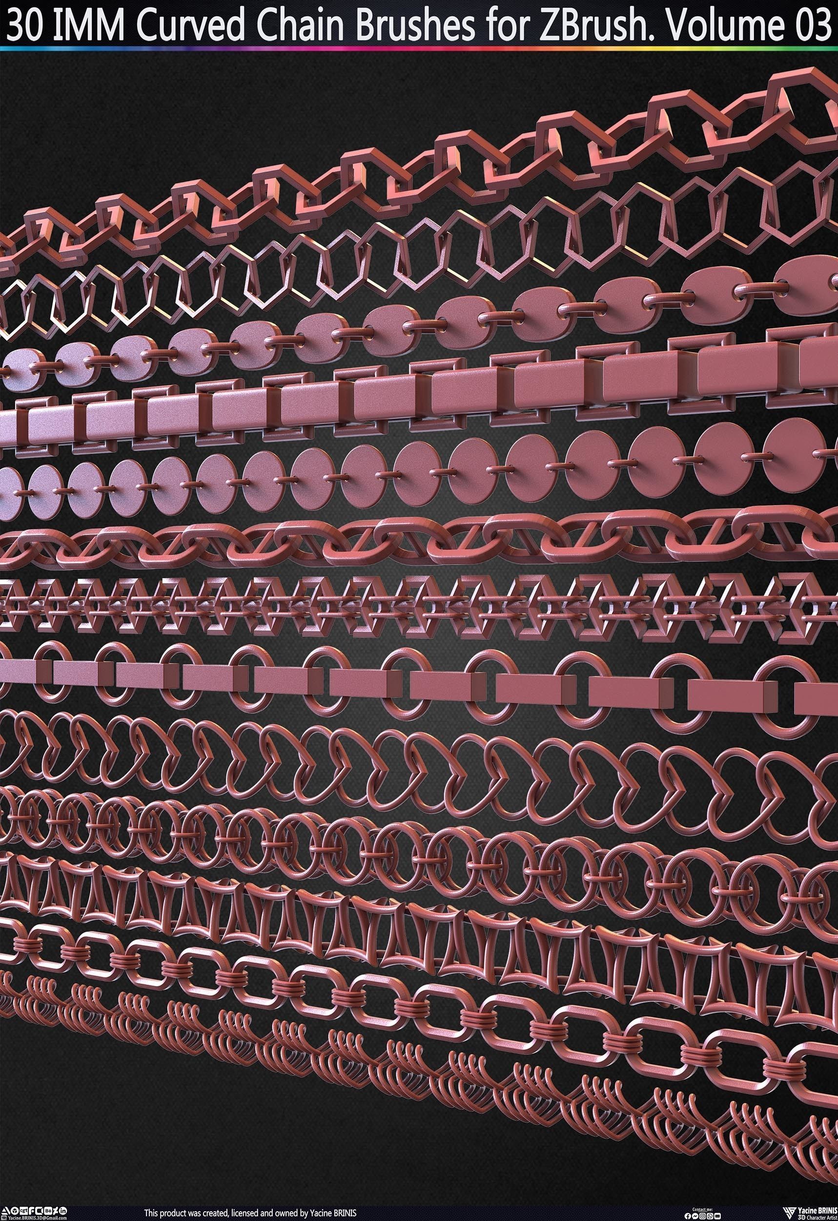 30 IMM Curved Chain Brushes for ZBrush Volume 03 Low-poly 3D model_3