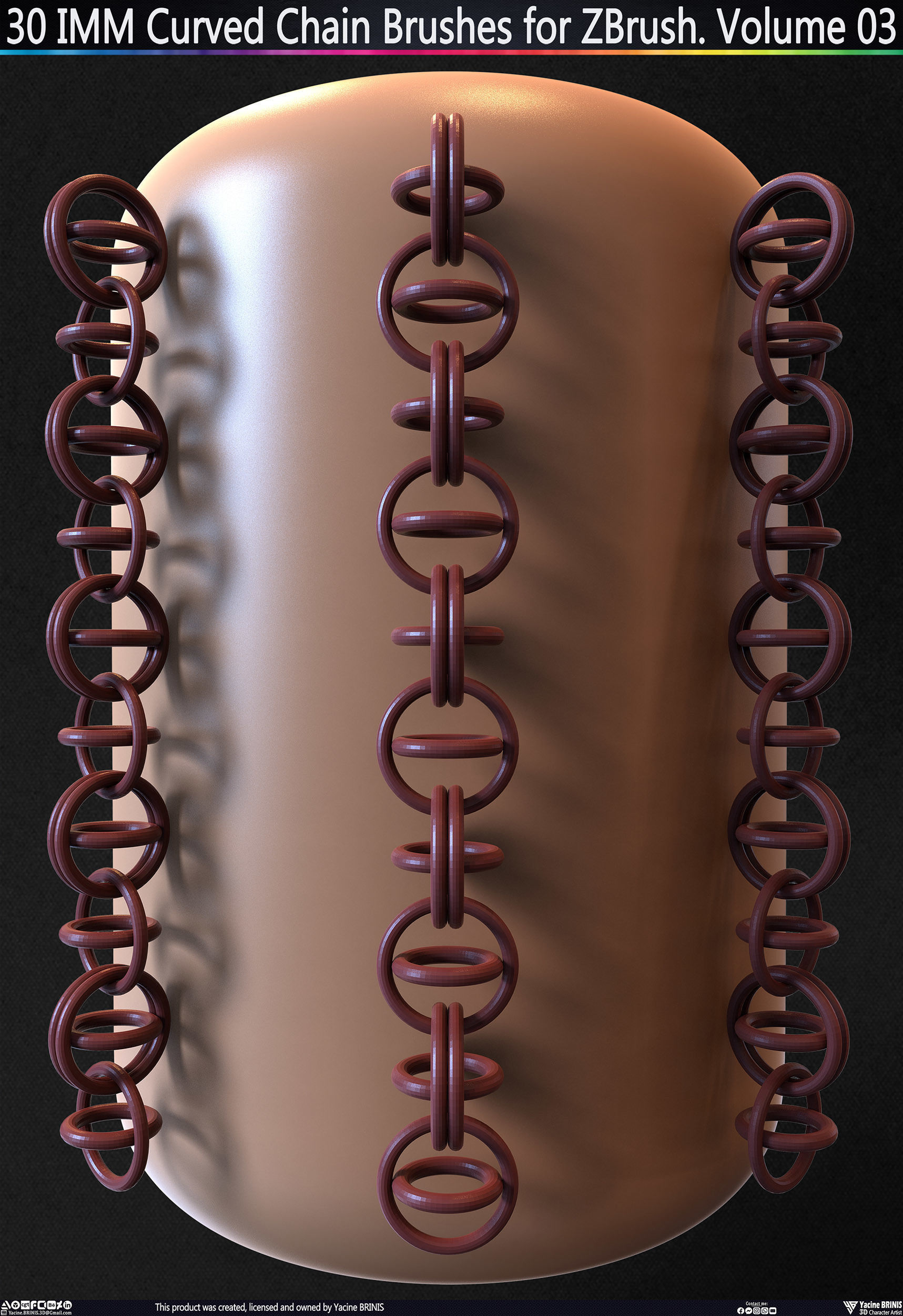 30 IMM Curved Chain Brushes for ZBrush Volume 03 Low-poly 3D model_26