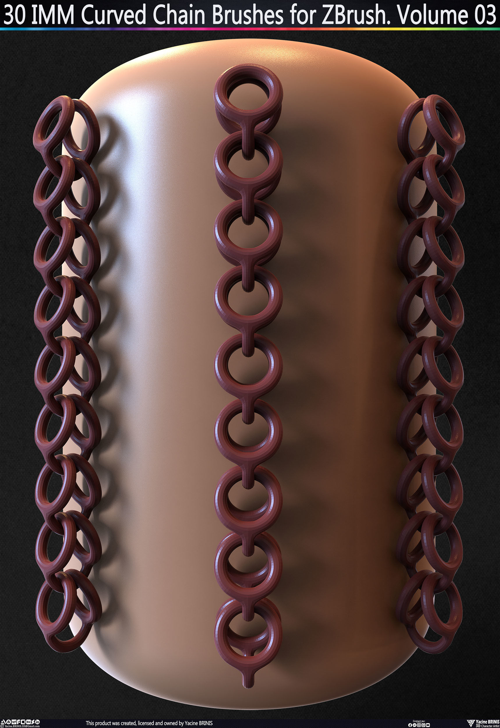 30 IMM Curved Chain Brushes for ZBrush Volume 03 Low-poly 3D model_33