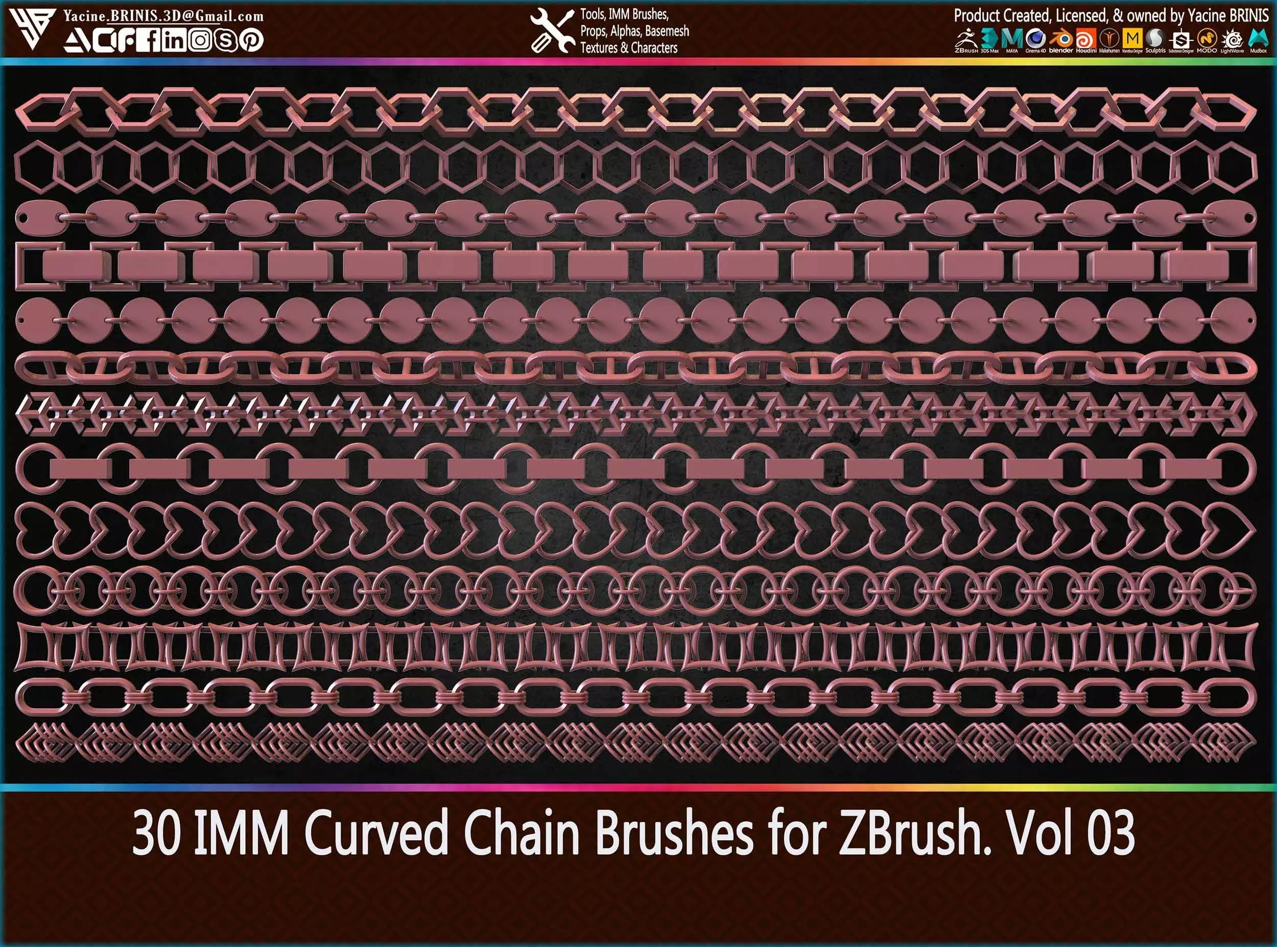 30 IMM Curved Chain Brushes for ZBrush Volume 03 Low-poly 3D model_0