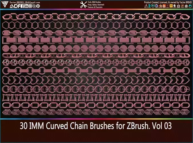 30 IMM Curved Chain Brushes for ZBrush Volume 03 Low-poly 3D model