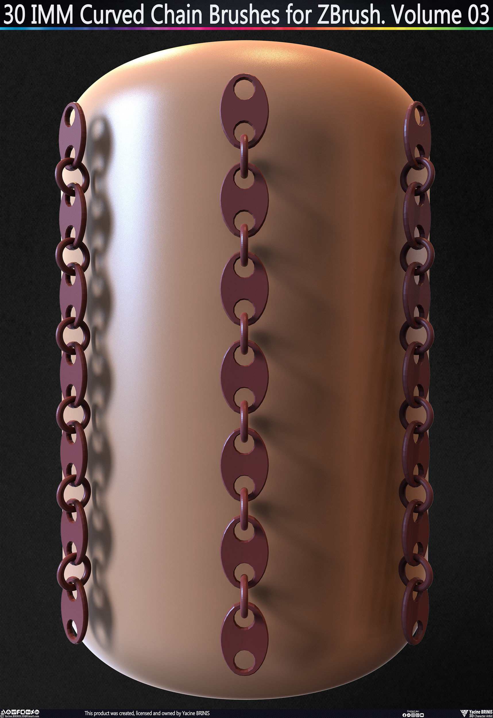 30 IMM Curved Chain Brushes for ZBrush Volume 03 Low-poly 3D model_9