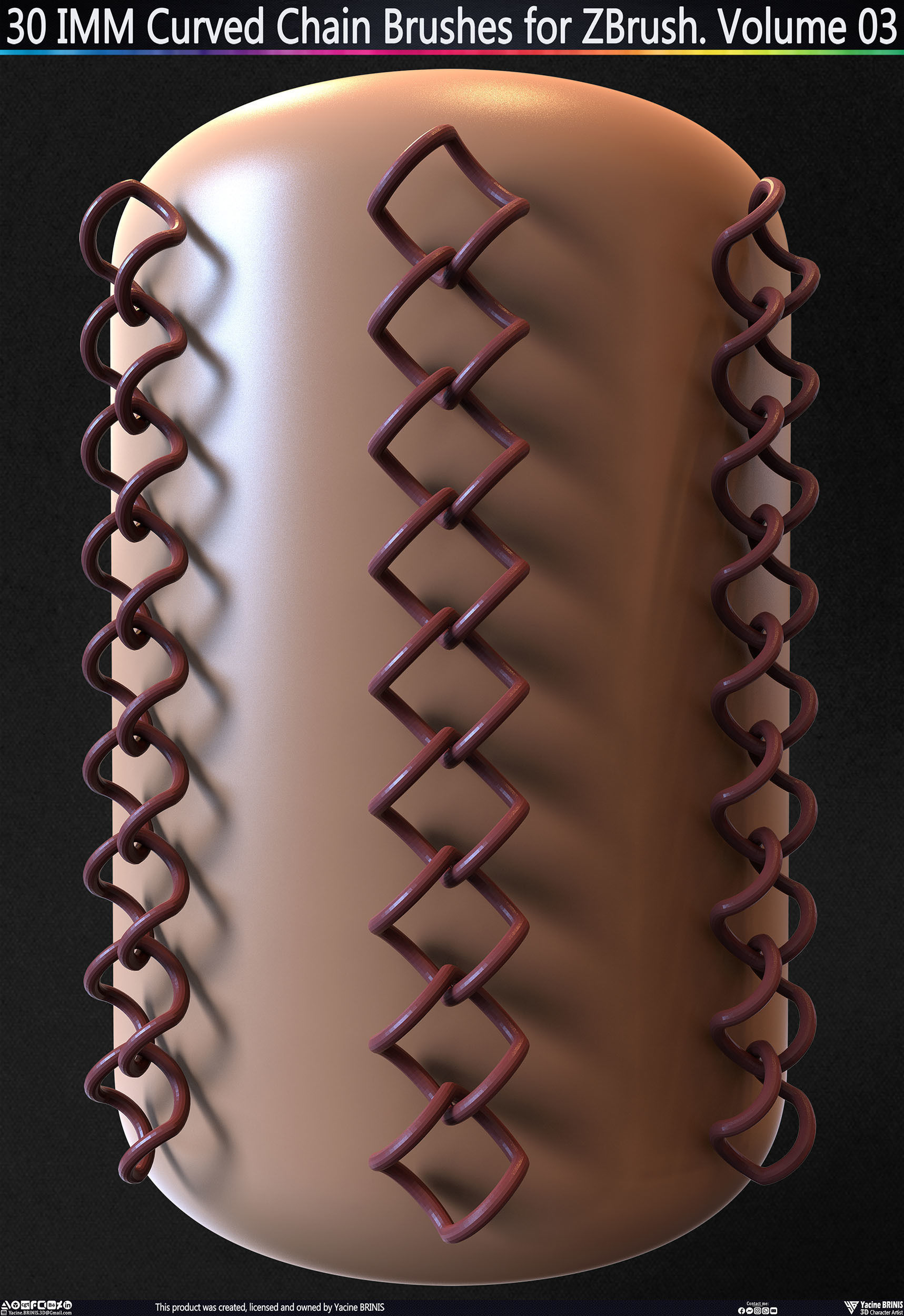 30 IMM Curved Chain Brushes for ZBrush Volume 03 Low-poly 3D model_32