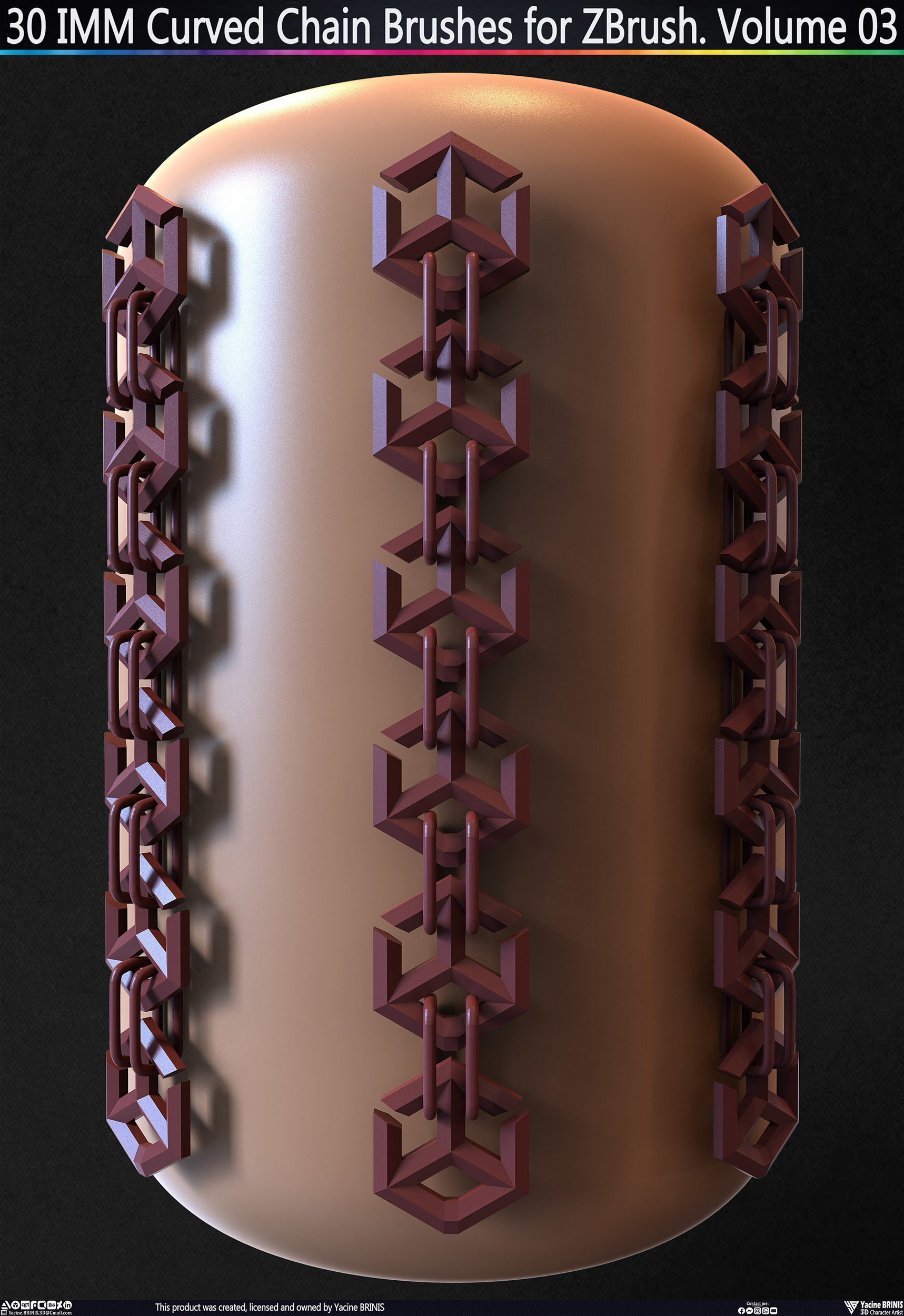 30 IMM Curved Chain Brushes for ZBrush Volume 03 Low-poly 3D model_19