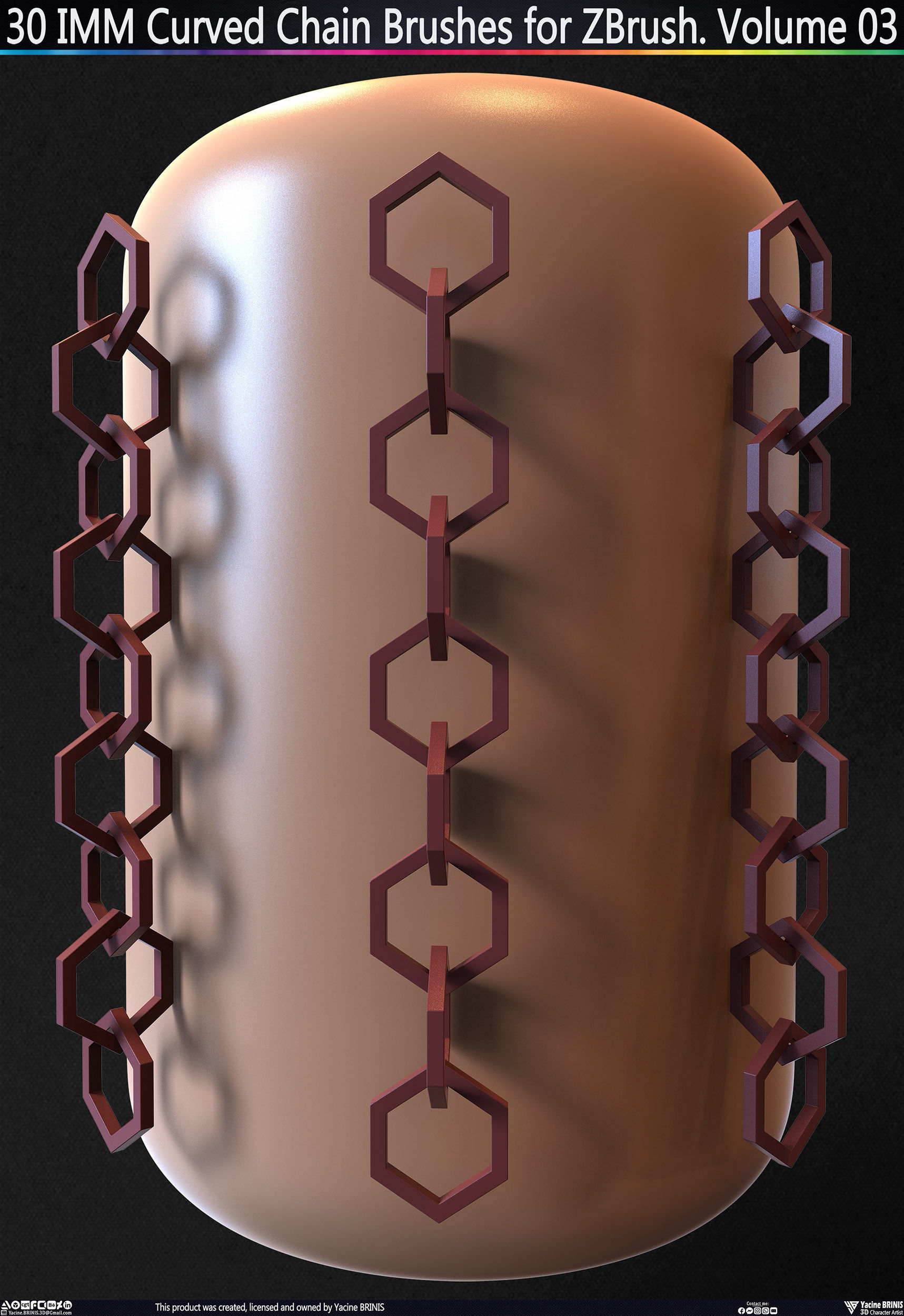 30 IMM Curved Chain Brushes for ZBrush Volume 03 Low-poly 3D model_4