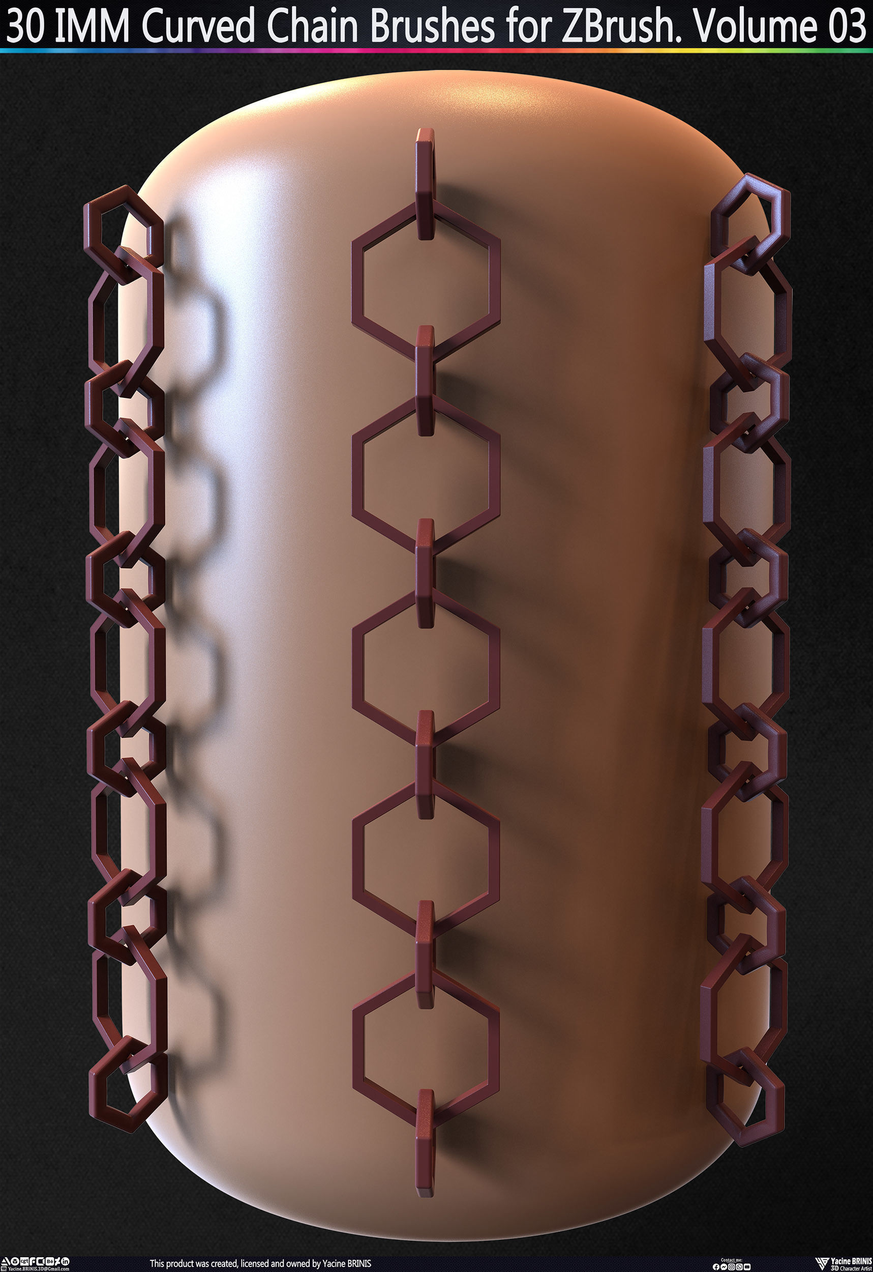 30 IMM Curved Chain Brushes for ZBrush Volume 03 Low-poly 3D model_5