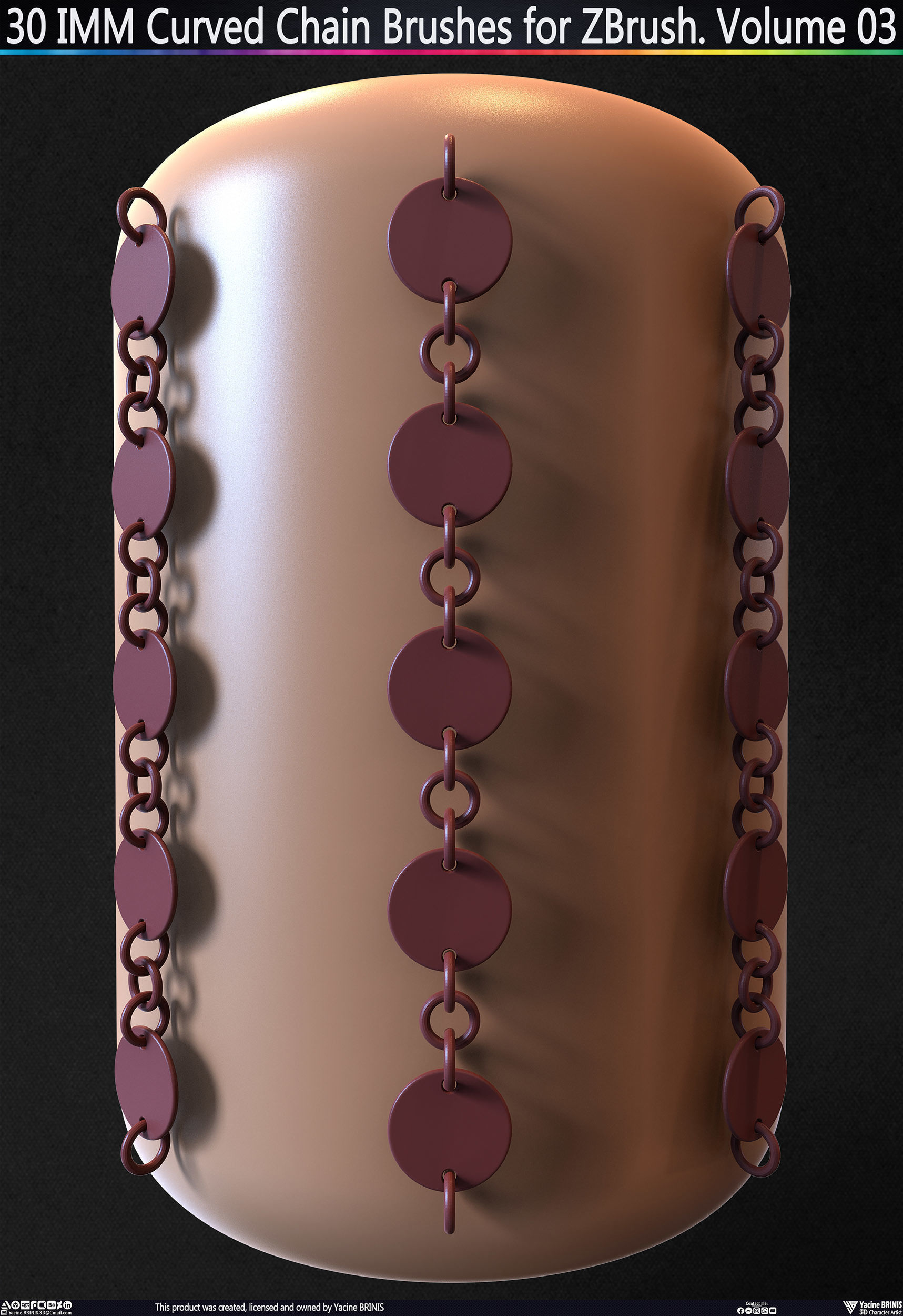 30 IMM Curved Chain Brushes for ZBrush Volume 03 Low-poly 3D model_13